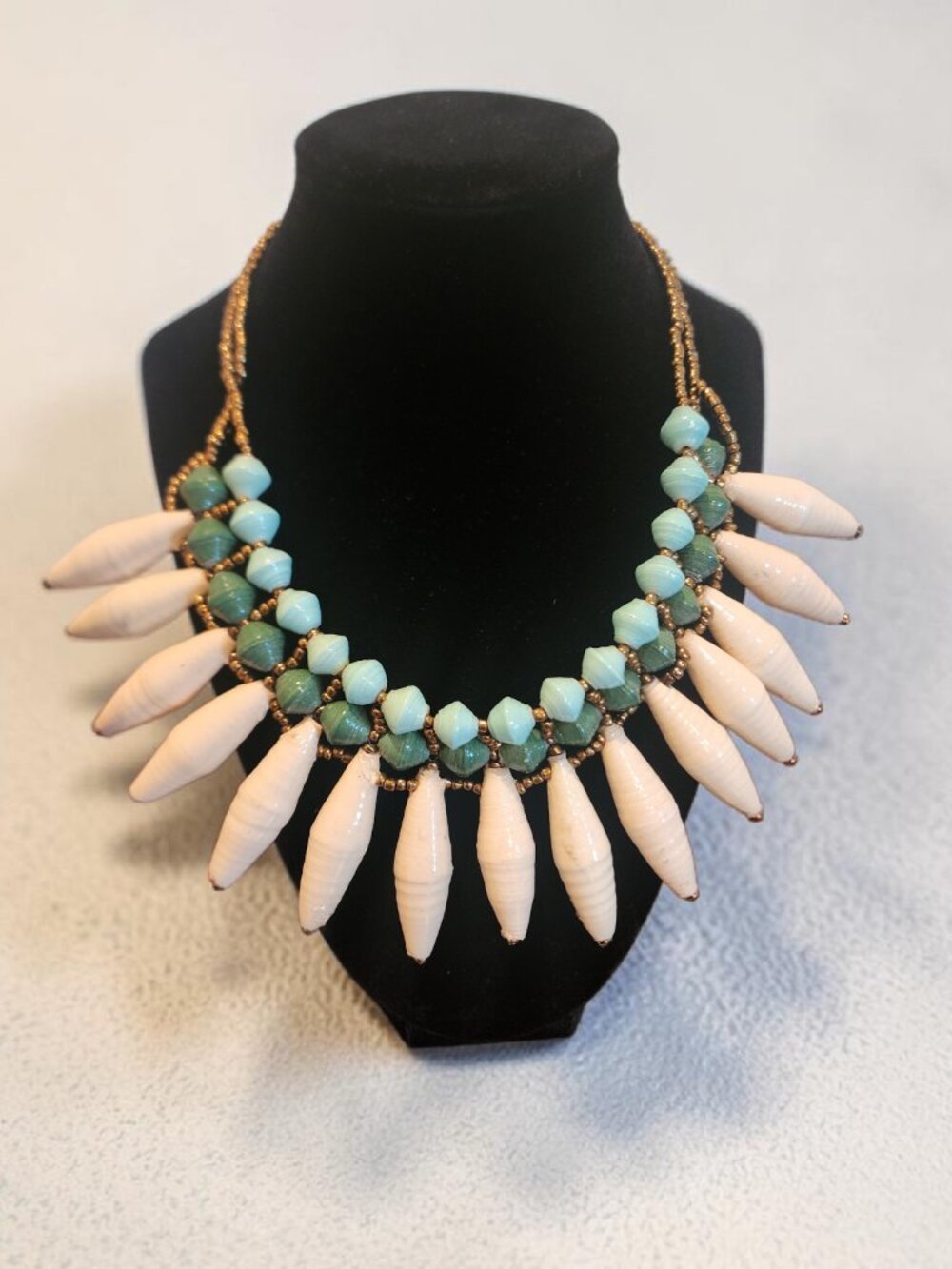 Teng Yue Turquoise & White Spike Beaded Statement Necklace